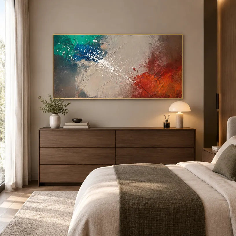 Wabi-Sabi abstract oil painting showing layered abstract marks, texture and expressive painterly movement in a brown palette.