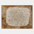 Wabi-Sabi abstract oil painting showing layered abstract marks, texture and expressive painterly movement in a brown palette.