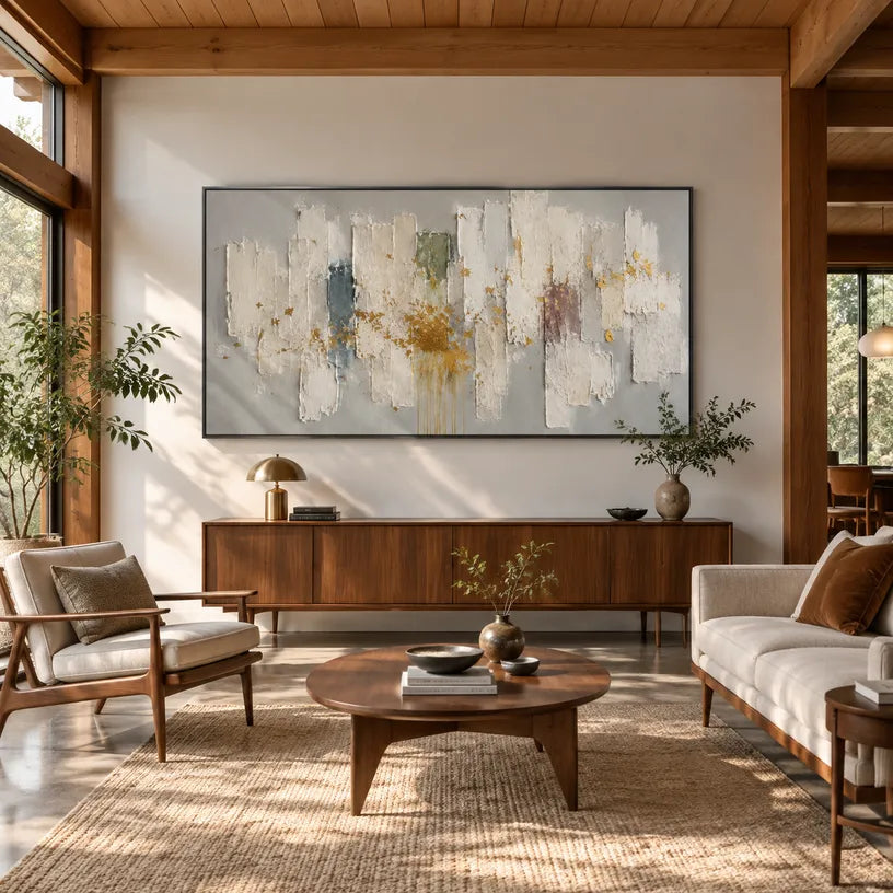 Wabi-Sabi abstract oil painting showing layered abstract marks, texture and expressive painterly movement in a grey palette.