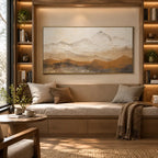 Wabi-Sabi abstract oil painting showing layered abstract marks, texture and expressive painterly movement in a beige palette.