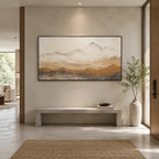 Wabi-Sabi abstract oil painting showing layered abstract marks, texture and expressive painterly movement in a beige palette.