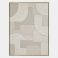 Abstraktes und konzeptuelles Ölgemälde von Wabi-Sabi mit geschichteten abstrakten Zeichen, Textur und ausdrucksstarker malerischer Bewegung in einer Beige-Palette.