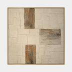 Wabi-Sabi abstract oil painting showing layered abstract marks, texture and expressive painterly movement in a beige palette.