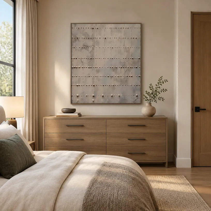 Wabi-Sabi abstract oil painting showing layered abstract marks, texture and expressive painterly movement in a brown palette.