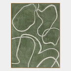 Wabi-Sabi abstract oil painting showing layered abstract marks, texture and expressive painterly movement in a green palette.