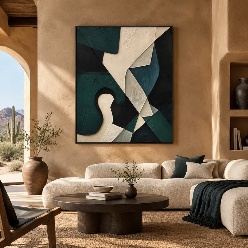 Pittura a olio astratta e concettuale Wabi-Sabi con segni astratti stratificati, consistenza e movimento pittorico espressivo.
