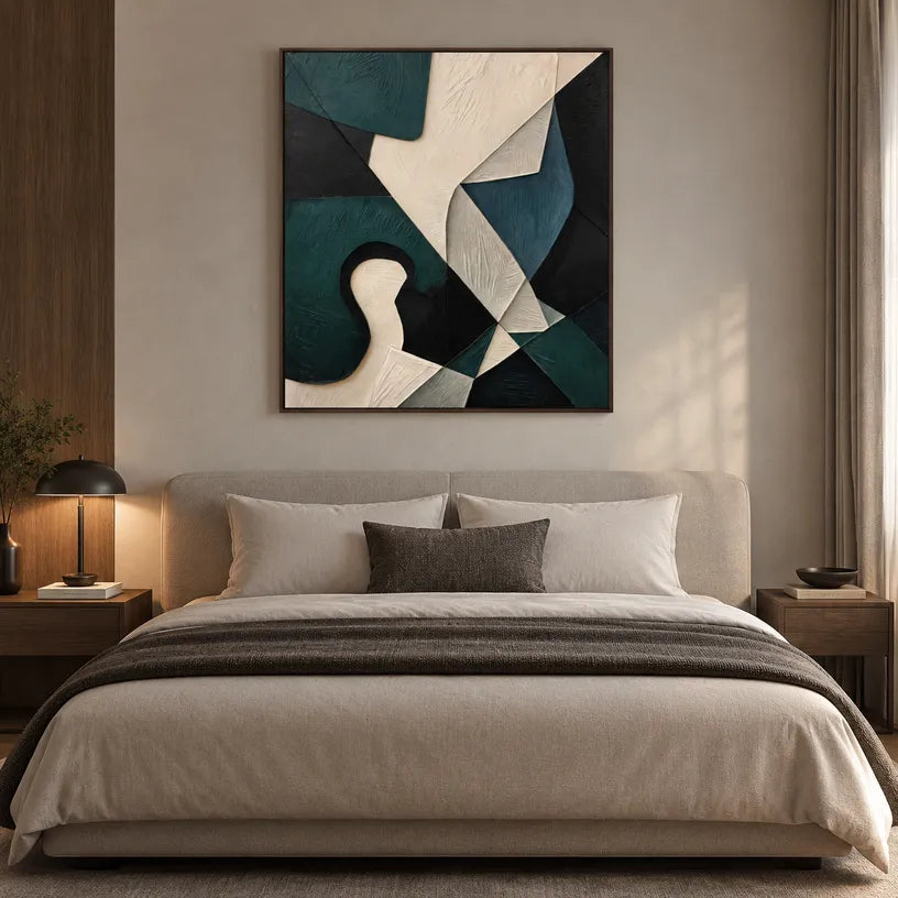 Wabi-Sabi abstract oil painting showing layered abstract marks, texture and expressive painterly movement in a black palette.