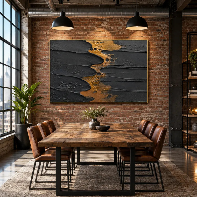 Wabi-Sabi abstract oil painting showing layered abstract marks, texture and expressive painterly movement in a black palette.
