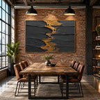 Wabi-Sabi abstract oil painting showing layered abstract marks, texture and expressive painterly movement in a black palette.