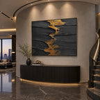 Wabi-Sabi abstract oil painting showing layered abstract marks, texture and expressive painterly movement in a black palette.
