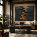 Wabi-Sabi abstract oil painting showing layered abstract marks, texture and expressive painterly movement in a black palette.