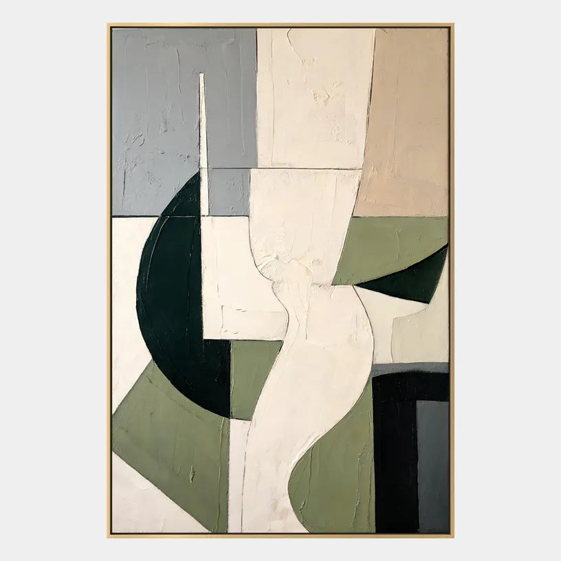 Wabi-Sabi abstract oil painting showing layered abstract marks, texture and expressive painterly movement in a beige palette.