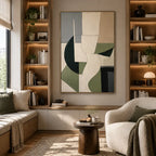 Wabi-Sabi abstract oil painting showing layered abstract marks, texture and expressive painterly movement in a beige palette.