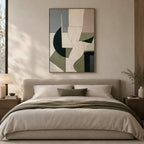 Wabi-Sabi abstract oil painting showing layered abstract marks, texture and expressive painterly movement in a beige palette.