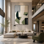 Wabi-Sabi abstract oil painting showing layered abstract marks, texture and expressive painterly movement in a beige palette.