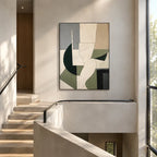 Wabi-Sabi abstract oil painting showing layered abstract marks, texture and expressive painterly movement in a beige palette.