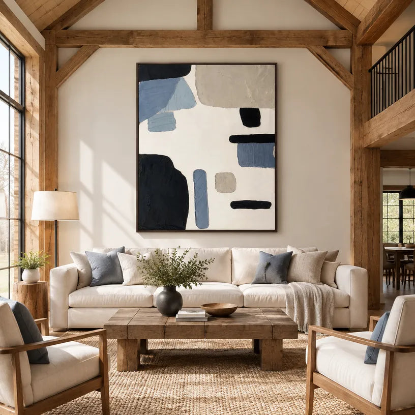 Wabi-Sabi abstract oil painting showing layered abstract marks, texture and expressive painterly movement in a black and white palette.