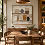 Wabi-Sabi abstract oil painting showing layered abstract marks, texture and expressive painterly movement in a brown palette.