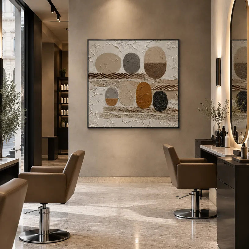 Wabi-Sabi abstract oil painting showing layered abstract marks, texture and expressive painterly movement in a brown palette.