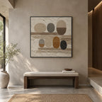 Wabi-Sabi abstract oil painting showing layered abstract marks, texture and expressive painterly movement in a brown palette.