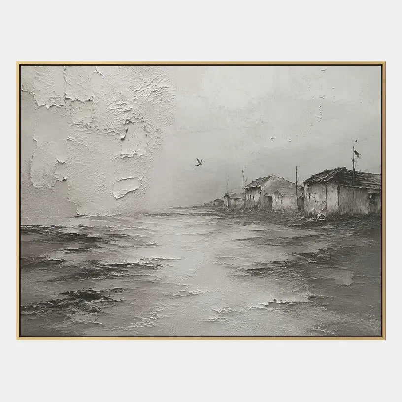 Wabi-Sabi abstract oil painting showing layered abstract marks, texture and expressive painterly movement in a grey palette.