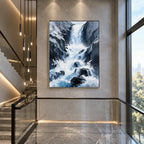 Wabi-Sabi abstract oil painting showing layered abstract marks, texture and expressive painterly movement in a blue palette.