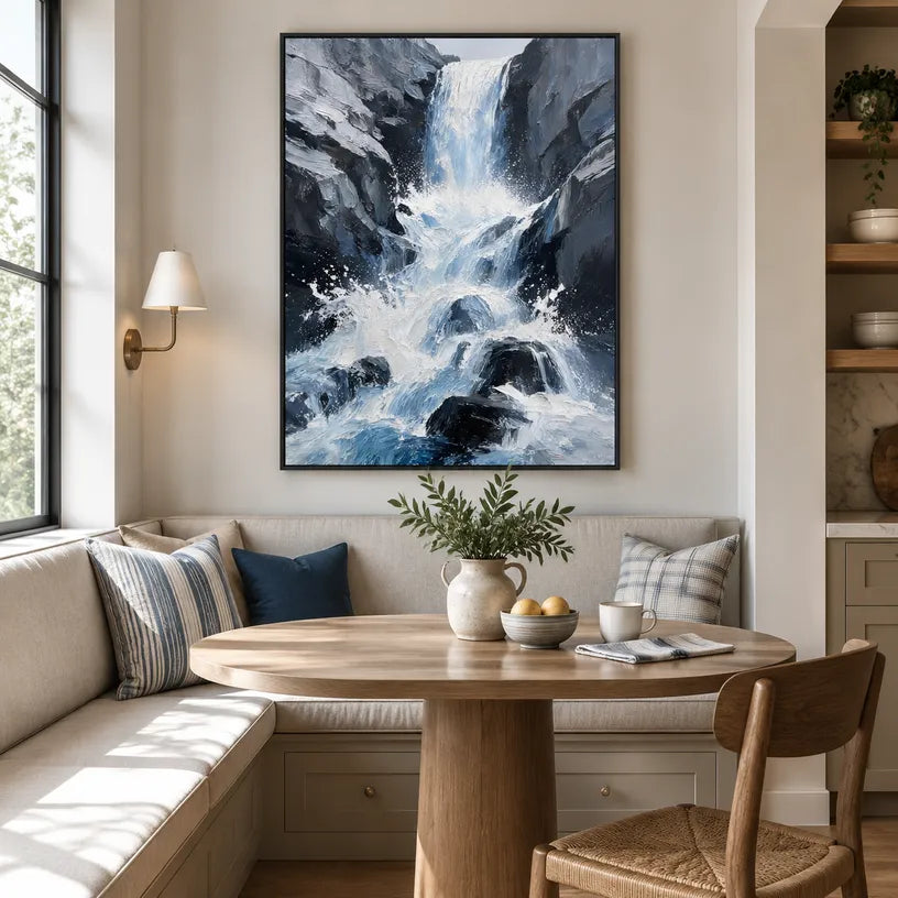 Wabi-Sabi abstract oil painting showing layered abstract marks, texture and expressive painterly movement in a blue palette.