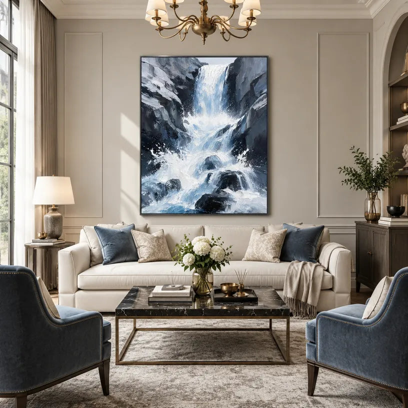 Wabi-Sabi abstract oil painting showing layered abstract marks, texture and expressive painterly movement in a blue palette.