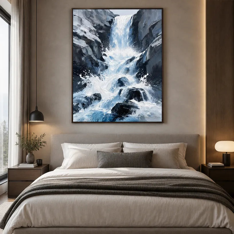Wabi-Sabi abstract oil painting showing layered abstract marks, texture and expressive painterly movement in a blue palette.