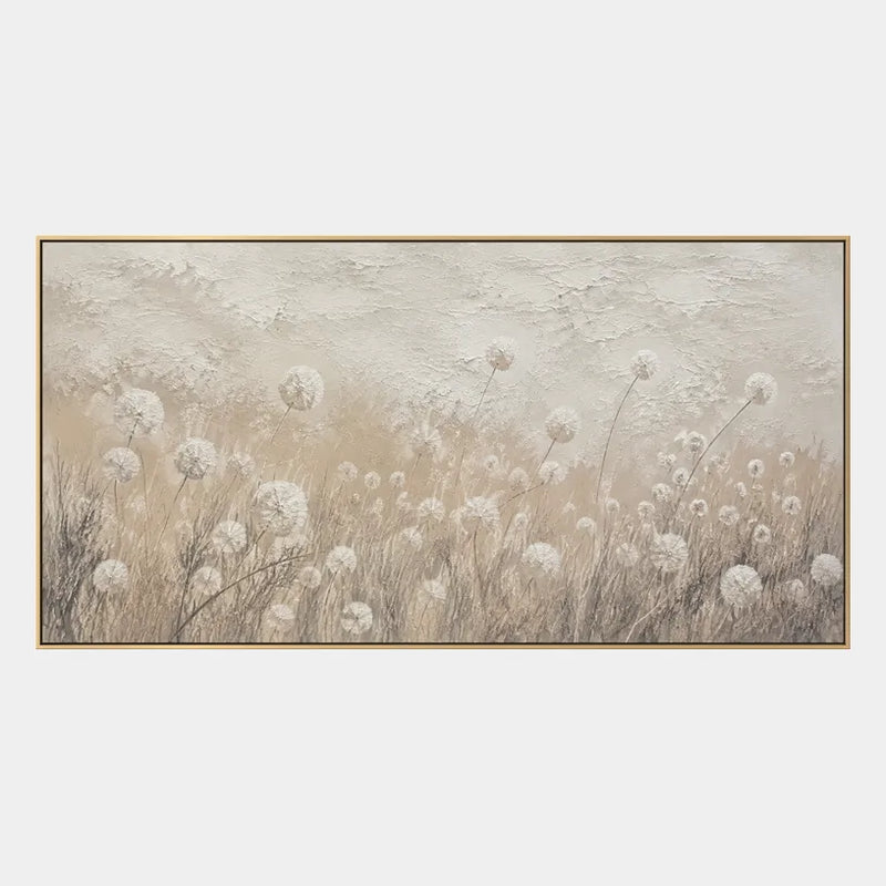 Wabi-Sabi Blumen-/Pflanzen- und Naturölgemälde mit botanischen Formen, Blumen oder natürlichen Elementen in einer malerischen Komposition in einer Beige-Palette.