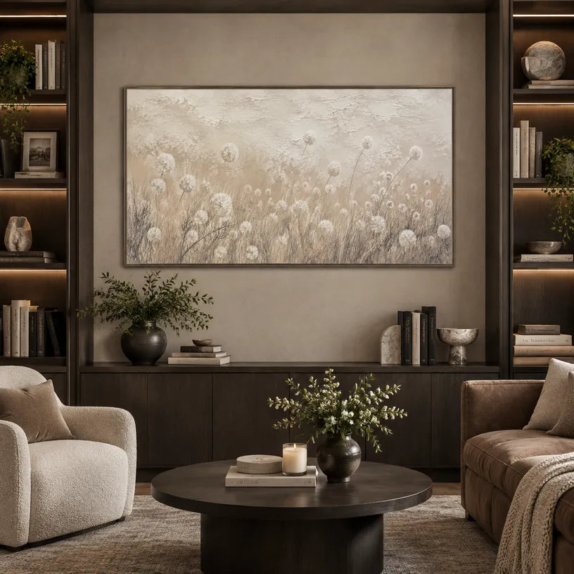 Wabi-Sabi abstract oil painting showing layered abstract marks, texture and expressive painterly movement in a brown palette.