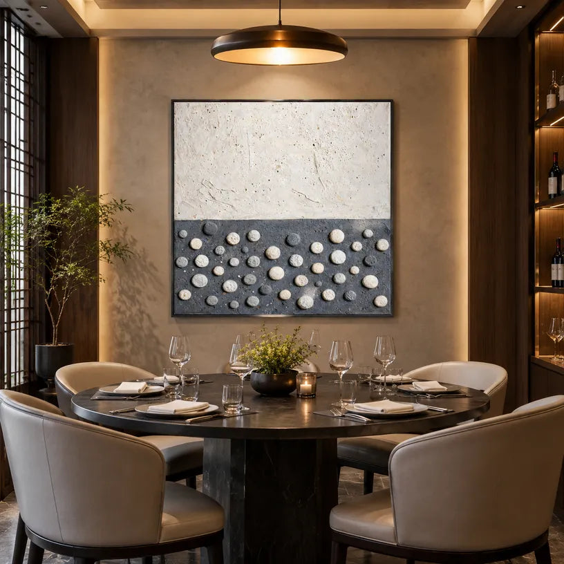 Wabi-Sabi abstract oil painting showing layered abstract marks, texture and expressive painterly movement.