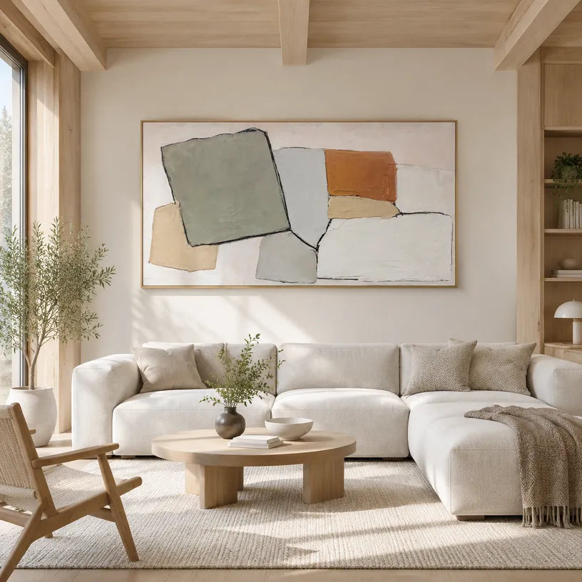Wabi-Sabi abstract oil painting showing layered abstract marks, texture and expressive painterly movement.