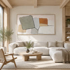 Wabi-Sabi abstract oil painting showing layered abstract marks, texture and expressive painterly movement.