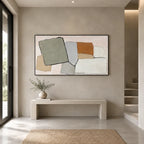 Wabi-Sabi abstract oil painting showing layered abstract marks, texture and expressive painterly movement.