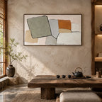 Wabi-Sabi abstract oil painting showing layered abstract marks, texture and expressive painterly movement.