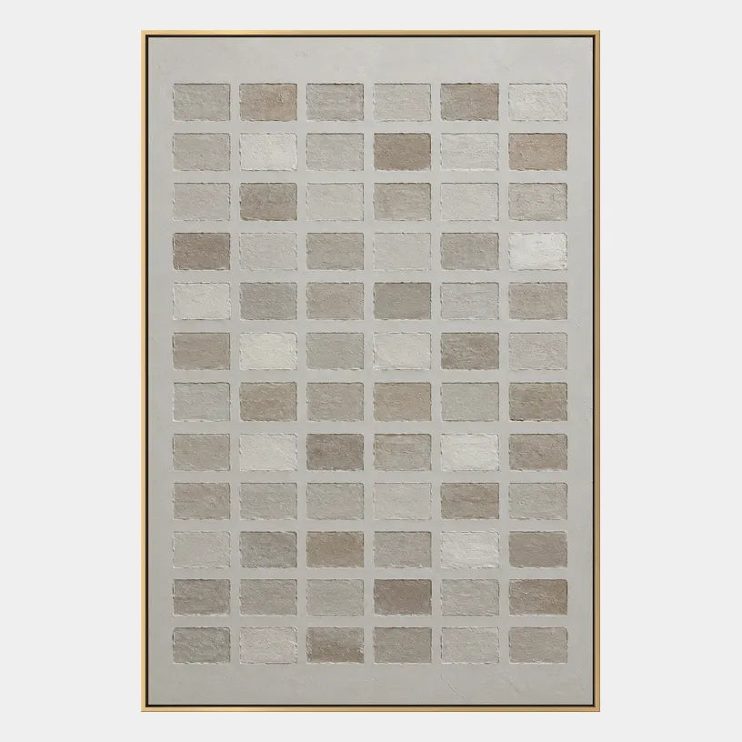 Wabi-Sabi abstract oil painting showing layered abstract marks, texture and expressive painterly movement in a grey palette.