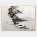 Wabi-Sabi-Ölgemälde „Landschaften, Seestücke und Stadtansichten“ mit einer stimmungsvollen Landschafts-, Seestücks- oder Stadtkomposition in einer Graupalette.