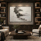 Wabi-Sabi abstract oil painting showing layered abstract marks, texture and expressive painterly movement in a grey palette.