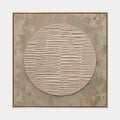 Peinture à l'huile abstraite et conceptuelle Wabi-Sabi présentant des marques abstraites superposées, une texture et un mouvement pictural expressif dans une palette beige.