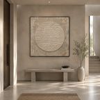 Wabi-Sabi abstract oil painting showing layered abstract marks, texture and expressive painterly movement in a brown palette.