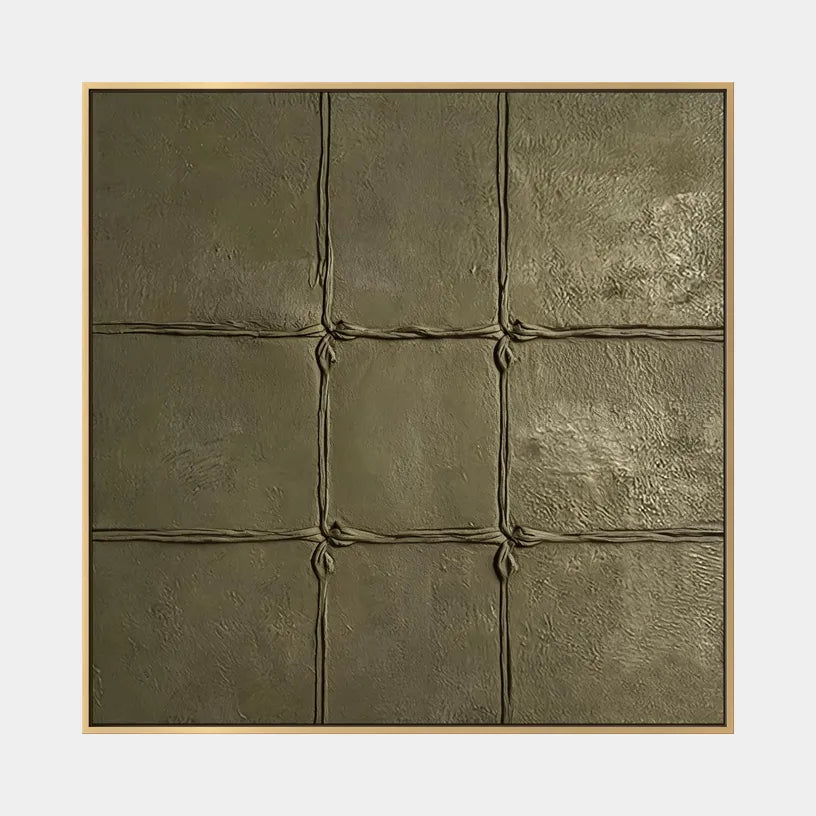 Wabi-Sabi abstract oil painting showing layered abstract marks, texture and expressive painterly movement in a yellow palette.