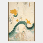 Wabi-Sabi abstract oil painting showing layered abstract marks, texture and expressive painterly movement in a beige palette.