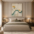 Wabi-Sabi abstract oil painting showing layered abstract marks, texture and expressive painterly movement in a beige palette.