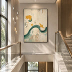 Wabi-Sabi abstract oil painting showing layered abstract marks, texture and expressive painterly movement in a beige palette.