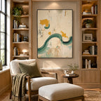 Wabi-Sabi abstract oil painting showing layered abstract marks, texture and expressive painterly movement in a beige palette.