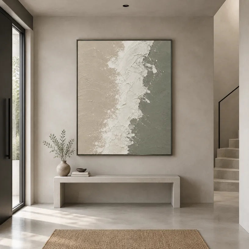 Wabi-Sabi abstract oil painting showing layered abstract marks, texture and expressive painterly movement in a brown palette.