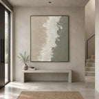 Wabi-Sabi abstract oil painting showing layered abstract marks, texture and expressive painterly movement in a brown palette.