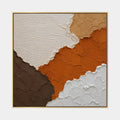 Peinture à l'huile abstraite et conceptuelle Wabi-Sabi présentant des marques abstraites superposées, une texture et un mouvement pictural expressif dans une palette orange.