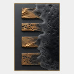Wabi-Sabi abstract oil painting showing layered abstract marks, texture and expressive painterly movement in a black palette.